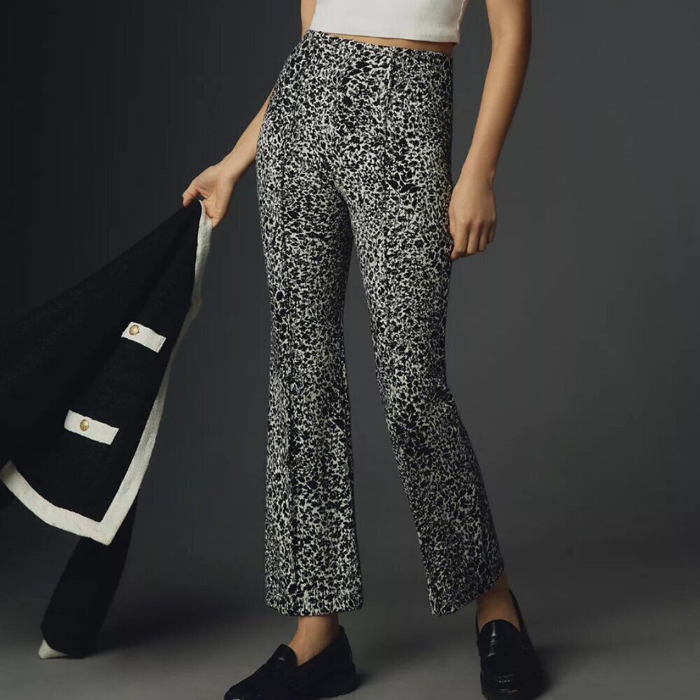 Anthropologie Maeve The Margot Black & White Floral Kick-Flare Cropped Pants, S